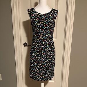Talbots Black Colorful Mini-Floral Sleeveless, Fully Lined, Knee Length Dress